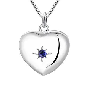Colar de pingente de coração para mulheres, medalhão de prata esterlina 925 personalizado de luxo QX, joia fina de zircônia OEM personalizada para o Dia das Mães
