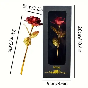 Élégante boîte cadeau 1 pièce en feuille d'or avec rose artificielle sans plumes, pour la Saint-Valentin et la Fête des Mères, plante décorative - Product Image 4
