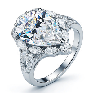 Anillo de Moissanita en Forma de Pera de 6CT para Mujer, Plata de Ley S925, 10x14mm, Forma de Lágrima, Estilo Europeo y Estadounidense - Product Image 1