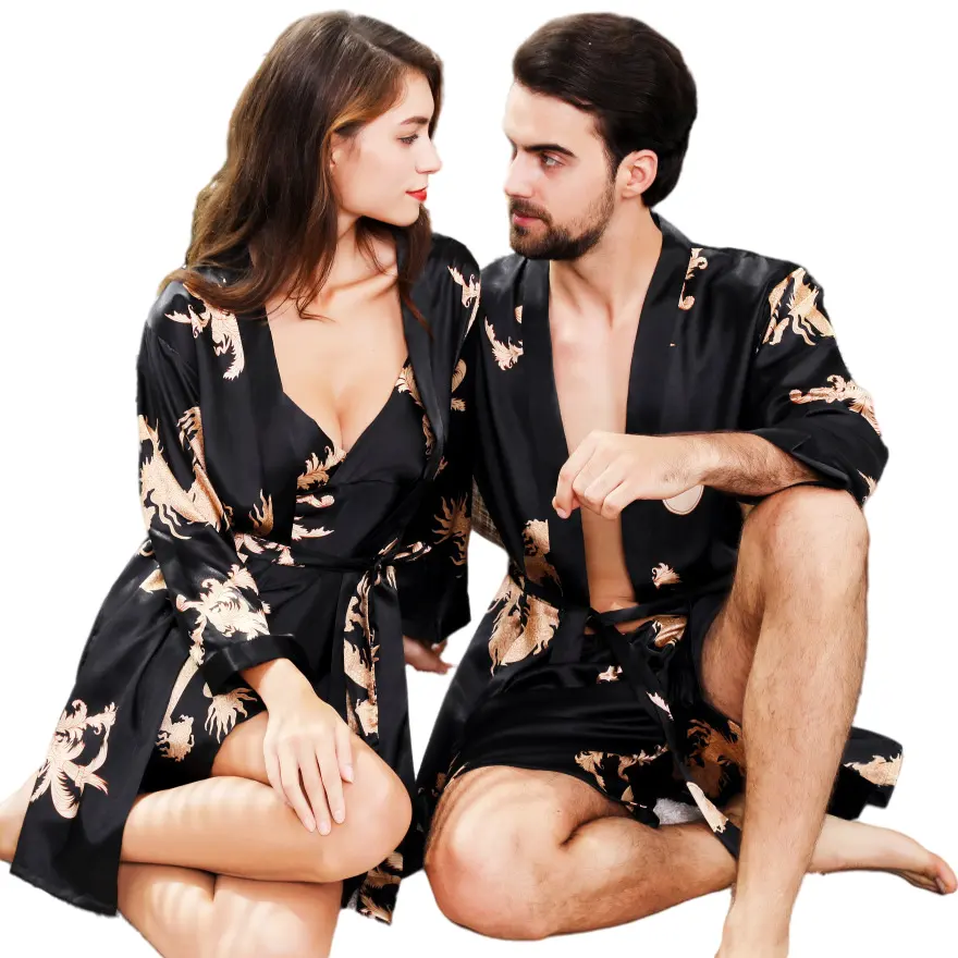 Custom Chinese Factory Price Pajamas Couple Sleepwear Men and Women Silk Pajama Set