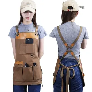 Factory Custom Logo Tool Waxed Thick Canvas Woodworker Garden Coffee Shop Work Cooking Painting Apron