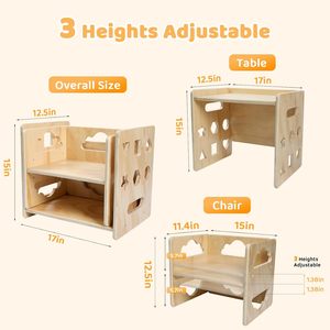 Juego de Mesa y Silla para Niños, Juego de Mesa y Silla de Madera para Niños de <span class=keywords><strong>1</strong></span> a 3 Años, con Pizarra - Product Image 2