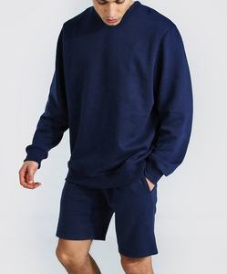 Conjunto de 2 piezas de pantalones cortos para hombre, conjunto liso para trotar, 100% de lana, azul marino, conjuntos dobles, venta al por mayor - Product Image 4