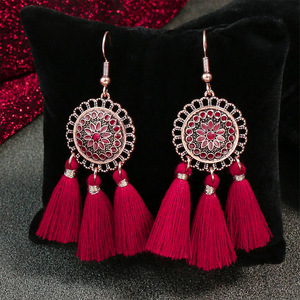 <b>Red</b> Tassel <b>Earrings</b> Women Geometric Long <b>Drop</b> Bridal Wedding Autumn Winter Chinese Style Jewelry - Product Image 3