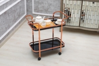 Chariot de bar mobile TMG-K28 de luxe avec cadre en métal doré et verre trempé, style contemporain moderne, pour cuisine, salle à manger, usage commercial, hôtel