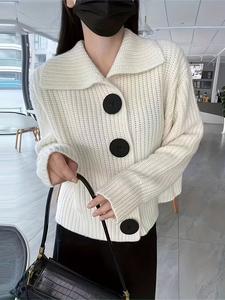 Cardigã Feminino de Tricô Estilo Coreano Outono Inverno Casual Respirável Liso Solto Descontraído com Botões Frontais - Product Image 4