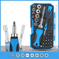 Jeu de tournevis à cliquet avec étui Kit de réparation multiple Tournevis magnétique avec arbre d'extension adapté à la montre Garage Bike