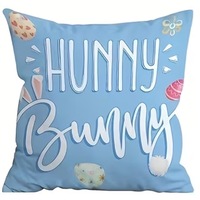 Housse de coussin courte en peluche avec fermeture éclair, motif lapin mignon bleu rose, design moderne pour intérieur, collection Pâques