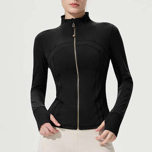 Gold Zipper <b>Women</b> Seamless Breathable Nylon Spandex Workout Yoga <b>Jackets</b> Quick Dry Stand Neck Gym <b>Jacket</b> - Product Image 2