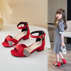 Heißer Verkauf Mädchen Sandalen neue Strass steine 3 cm Absatz Schuhe billig rot SANDALEN Sommer Mädchen Schuhe KIDS