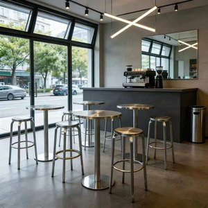 <span class=keywords><strong>Taburete</strong></span> Lateral de Acero Inoxidable de Estilo Nórdico Minimalista Industrial, Mesa Alta de Café y Taburetes de Bar para Cafetería - Product Image 2