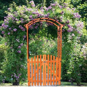 Arche en bois de rose marron, treillis avec porte, demi-arche, support de treillis pour plantes grimpantes, arche de jardin, pergola - Product Image 5