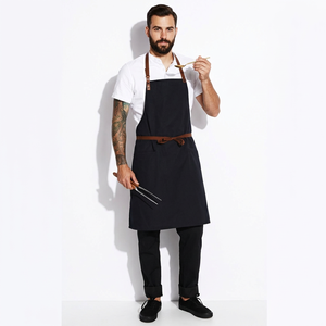 Delantal de Cocina de Lona Negra con Correas de Cuero Marrón, Delantal de Chef Resistente, Delantal de Barista de Lona, Delantal de Cocina de Algodón - Product Image 3