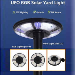 Lampe solaire UFO extérieure 500W, éclairage de rue, étanche IP65, projecteur solaire 370 LED, lampe de poteau pour patio, route, aménagement paysager - Product Image 4