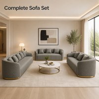 Graues PU-Leder 3-teiliges Sofa-Set Modernes Gebogenes Gestepptes Sofa mit Goldfarbener Metallbasis Luxuriöse Wohnzimmer-Eckcouch Möbel
