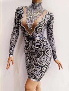 فستان لؤلؤ بأحجار الراين طراز جديد ، فساتين نسائية بأكمام طويلة للنادي ، فستان للاحتفال بعيد الميلاد ، فستان - Product Image 6