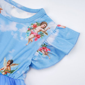 ชุดเดรสผ้าชีฟองสีฟ้าสำหรับเด็กผู้หญิงชุดเดรสคล้องคอพร้อมถุงน่องแขนกุดลายสก๊อตออกแบบได้ตามต้องการ - Product Image 4