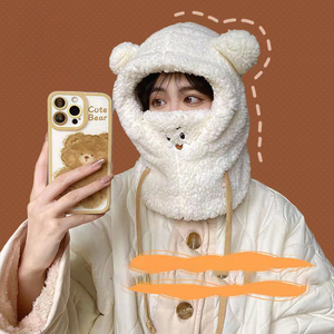 Mùa Đông Phim Hoạt Hình Hat Với Mặt Nạ Gấu Tai Cừu Beanie Ấm Dày Bảo Vệ Tai Skull Beanie Phụ Nữ Cô Gái Kawaii - Product Image 4