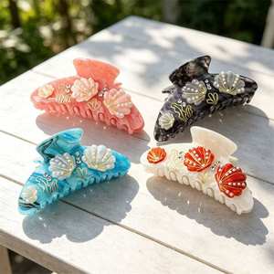 <span class=keywords><strong>Pince</strong></span> à cheveux en acétate avec strass, motif étoile de mer <span class=keywords><strong>rose</strong></span>, bleu, coquillage, perle, requin, <span class=keywords><strong>crabe</strong></span>, pour femme, usage quotidien - Product Image 2