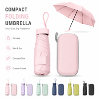 Parapluie compact 5 plis avec étui, format de poche, protection solaire, imperméable double sens, vente en gros, logo personnalisé