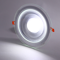 Plafonnier LED à rendu des couleurs élevé 9W, montage en surface, panneau rond en verre, lumière à trois couleurs, gradation intelligente, entraînement IC, lumière de plafond