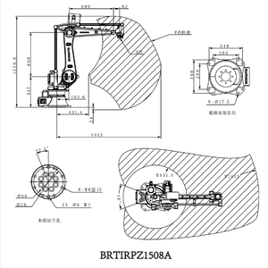 Robot articulado rojo BRTIRPZ1508A de 4 ejes con servomotor, caja de engranajes, rodamientos y base metálica - Product Image 3