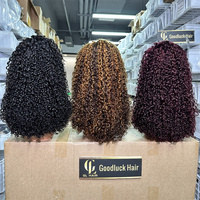 Perruque Goodluck 100% Cheveux Naturels Vietnamiens Double Drawn, Perruque Courte Bouclée Pixie Sans Colle avec Dentelle Frontale pour Femmes Noires