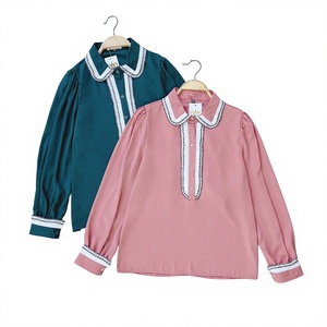 Blusa Casual de Negocios para Mujer al por Mayor, Manga Larga, Doble Capa, Cuello Blanco, Ribete Negro en Zigzag, para Oficina y Tiendas de Boutique - Product Image 1