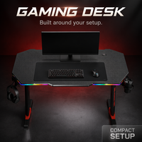 Bureau de jeu AOR réglable en hauteur, surface en fibre de carbone, structure métallique avec rangement, crochet pour casque, pliable en bois, en forme de Z, durable