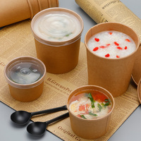 Biodégradable Jetable À Emporter Fast Food Emballage Soupe Chaude Congélateur Papier Contenants Alimentaires Bol En Papier Kraft Tasse À Soupe Avec Couvercle