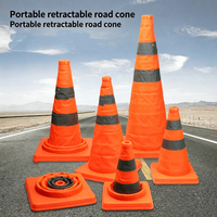 Cône de signalisation pliable portable en plastique de 60 cm avec feux LED solaires réfléchissants prismatiques haute intensité, étanches IP68 et clignotants