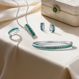 Bracelet tennis de luxe en argent sterling 925 plaqué rhodium avec émeraudes de laboratoire, multi-styles, ovales, rondes, taille émeraude, ajustable - Product Image 1