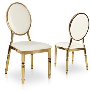 Gold Plating White Leather Wedding <b>Dining</b> <b>Chair</b> <b>Stackable</b> Event Furniture for Party Banquet Living Room Apartment Park Use - Product Image 4