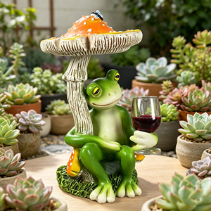 Figurine en résine de grenouille fantaisiste sous un <span class=keywords><strong>champignon</strong></span> - Grenouille avec verre à vin en résine - Artisanat personnalisé OEM en gros directement de l'usine - Product Image 2