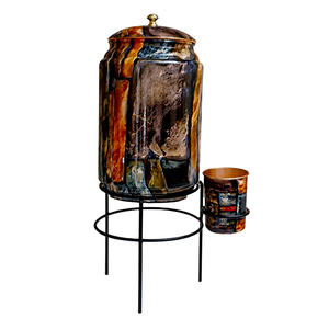Distributeur d'eau en cuivre avec support et gobelet, fonctionnement manuel, réservoir de stockage d'eau froide pour usage domestique et extérieur - Product Image 1