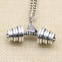 Collier pour homme en argent pur S925, style européen et américain, avec pendentif haltère et barre de musculation, chaîne de pull imposante