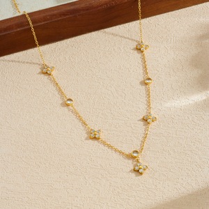 Gold Plated Flower Pendant Necklace With Diamond Accents Clavicle Chain For Women Daily Wear Gift Jewelry - Product Image 2