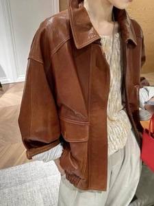 Manteau en peau de mouton fœtal importé frotté à la <span class=keywords><strong>cire</strong></span> d'huile tannée végétale de style spectacle de haute qualité pour femmes - Product Image 2