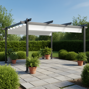 Pergola rétractable en aluminium 13 x 13 pieds, blanche, pour jardin extérieur, patio, gazebo, pavillon, style moderne, cadre thermolaqué - Product Image 2