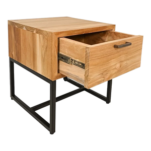 Mesita de Noche de Madera de Teca Maciza y Hierro, Robusta y Elegante con Cajón Espacioso, Diseño Duradero, Perfecta para el Dormitorio - Product Image 5