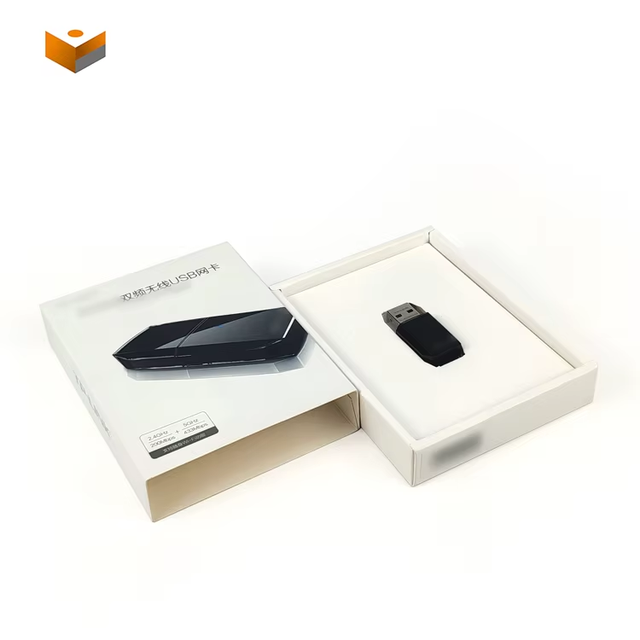 Custom High-End Hardcover Electronics Data Cabled USB Cable White Kraft Paper Packaging Box with Sponge Lining