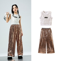 Vêtements Hip Hop pour filles de 3 ans à l'âge adulte, ensemble de 2 pièces, haut à paillettes et pantalon pour la danse jazz, costumes de danse moderne