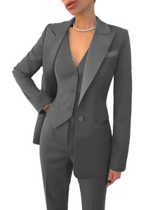 <span class=keywords><strong>Traje</strong></span> de 3 piezas para <span class=keywords><strong>mujer</strong></span> Slim Fit Color sólido <span class=keywords><strong>Chaqueta</strong></span> de negocios Chaleco Pantalones Formal Oficina Señora Trajes de esmoquin - Product Image 3