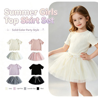 Ensemble de vêtements pour filles en bas âge, 2 pièces, haut côtelé à manches courtes, jupe tutu en tulle moelleux, ensemble de vêtements de princesse pour enfants