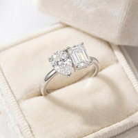 Bague en argent 925 personnalisée avec deux diamants élégants pour cadeau de fête ou bijou de soirée