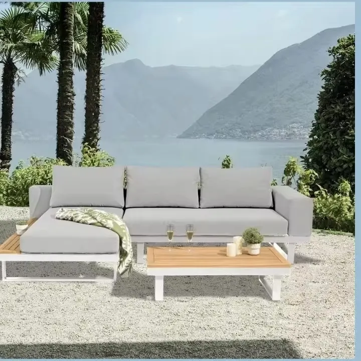 Sofá de exterior para jardín, conjunto de sofás de exterior modernos de aluminio, muebles de exterior, conjunto de muebles de jardín