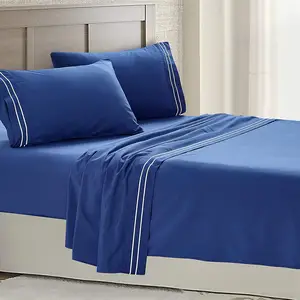 1800 fio contagem 100% escovado microfibra cama tecido lençóis conjuntos bordado cama conjunto