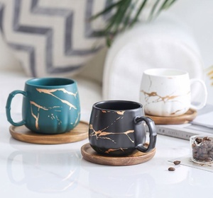 Wholesale Private Label 400ML 500ml Gold Printing Marble Texture Style Lovers Cup Ceramic Coffee Mugs for Gift - Product Image 3