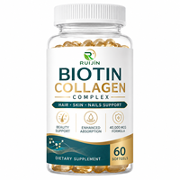 Gélules de biotine et collagène à marque privée OEM, 60 unités, pour femmes adultes, vitamines beauté, supplément DHA EPA Zinc Iode
