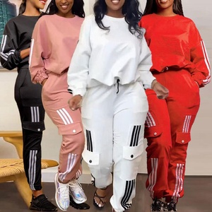 ชุดวอร์มผู้หญิงสีพื้น แขนยาว ลายทาง สวมใส่สบายๆ สำหรับฤดูใบไม้ร่วง ไซส์พลัส ชุด 2 ชิ้น - Product Image 3